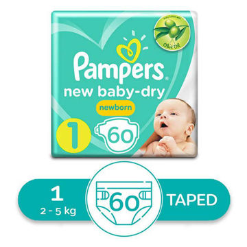 Pampers Baby Dry Newborn Diapers - Size 1 - 2-5 KG - 60 Diapers