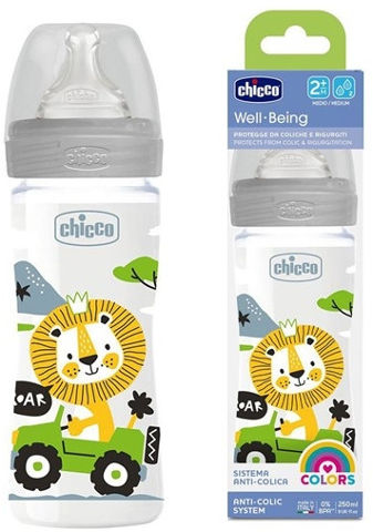 Chicco Well-Being Medium Flow Plastic Bottle - 250 ml - Grey