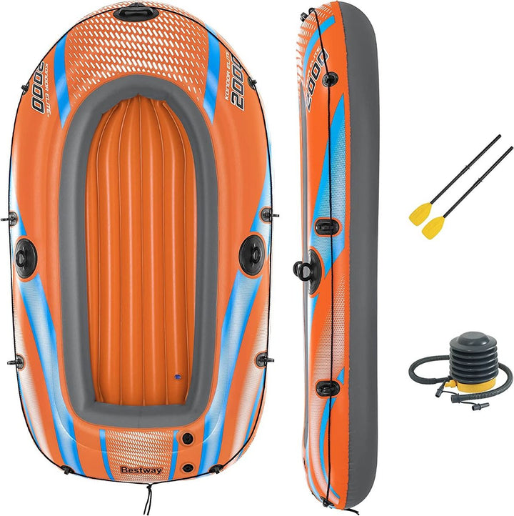 <p>

The Bestway Kondor Elite 2000 Raft Set plus Oars & Pump is perfect for families who want to explore the water together! This complete inflatable raft set is perfect for aquatic adventures at the beach, lake or pool and your kids will have hours of fun playing with this inflatable boat. The raft features a comfortable, inflatable floor that's perfectly cushioned for added relaxation and the handle attached to the front of the raft ensures convenient transport around the lake or pool. The Bestway Kondor 