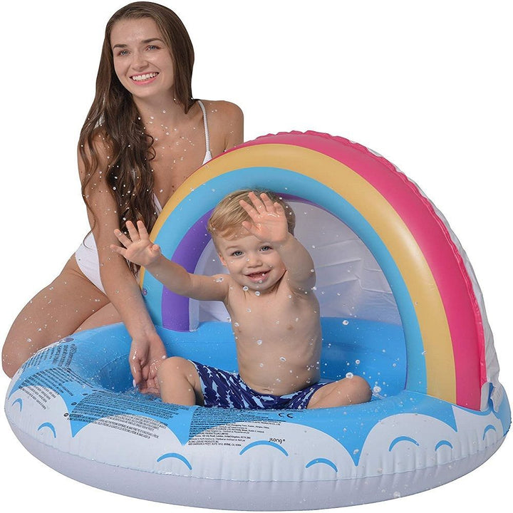 <p> 
The Jilong Rainbow Baby Pool Inflatable Children's Pool - No:57155 is the perfect way to introduce your little ones to the joys of swimming. This colorful pool is made with durable, high quality vinyl material and is lightweight and easy to handle. It has an inflatable bottom that ensures comfort and safety for your children and is recommended for ages 1-3 years. The pool has a capacity of 40 litres (75%) and dimensions of 95 x 66 cm, making it the perfect size for your little ones to play in. This poo