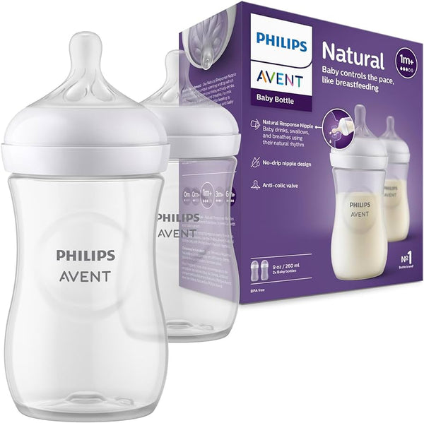 Philips Avent Natural Bottle Response (1M+) 260ml- 2 Pack | Transparent