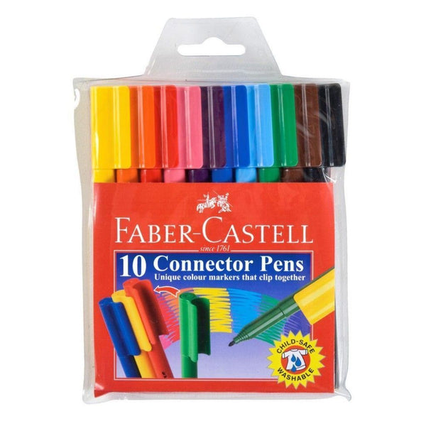 <p>
Faber-Castell Connector Pens Assorted Set of 10 - No:153010 is the perfect set for budding artists. This set of 10 pens contains 40% more ink than regular pens, so it lasts longer. They are made of high quality materials and are completely washable, making them safe for children to use. The special skin and grey colours included in the set provide an excellent range of colours to choose from. Each pen has a medium point tip which ensures good ink flow, while the click-seal cap prevents the ink from dryi