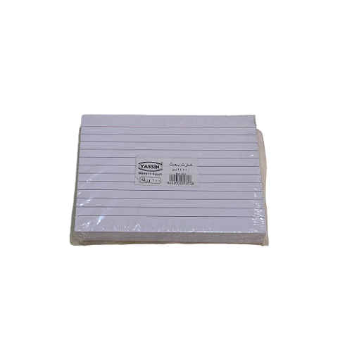 <p> 

YassinPack Of Index Card 100sheets - 14*10cm - No:1072 is a great choice for organizing your notes, ideas, and thoughts. This pack of index cards is made in Egypt with high quality paper and has a size of 14 cm x 10 cm. It is also known as a 'Kart Bihs' in Egypt, making it an excellent choice for any student, teacher, or professional. The cards are blank on one side and lined on the other side for easy writing and organization. The pack includes 100 sheets and is ideal for keeping your notes in order,