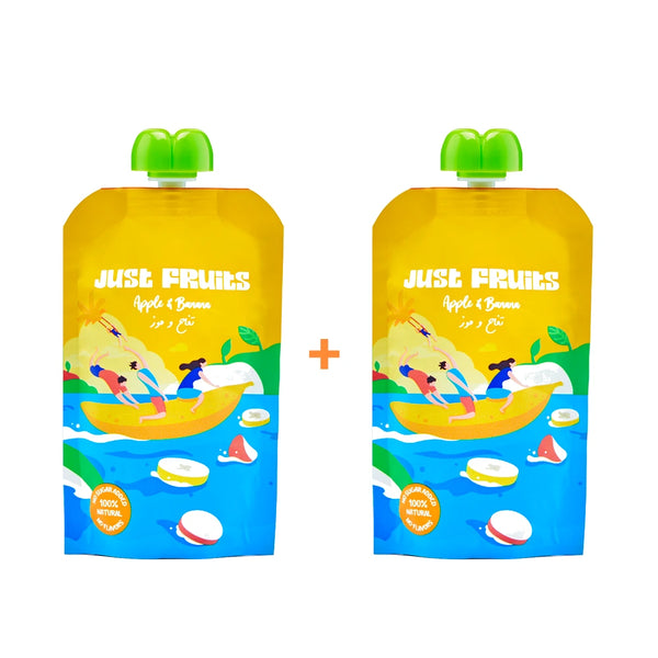 Just Fruits Apple and Banana Puree Pouch Snack - 110 gm (Bundle)