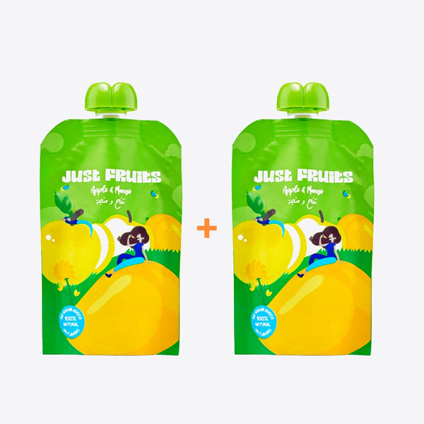 Just Fruits Apple and Mango Puree Pouch Snack - 110 gm (Bundle)