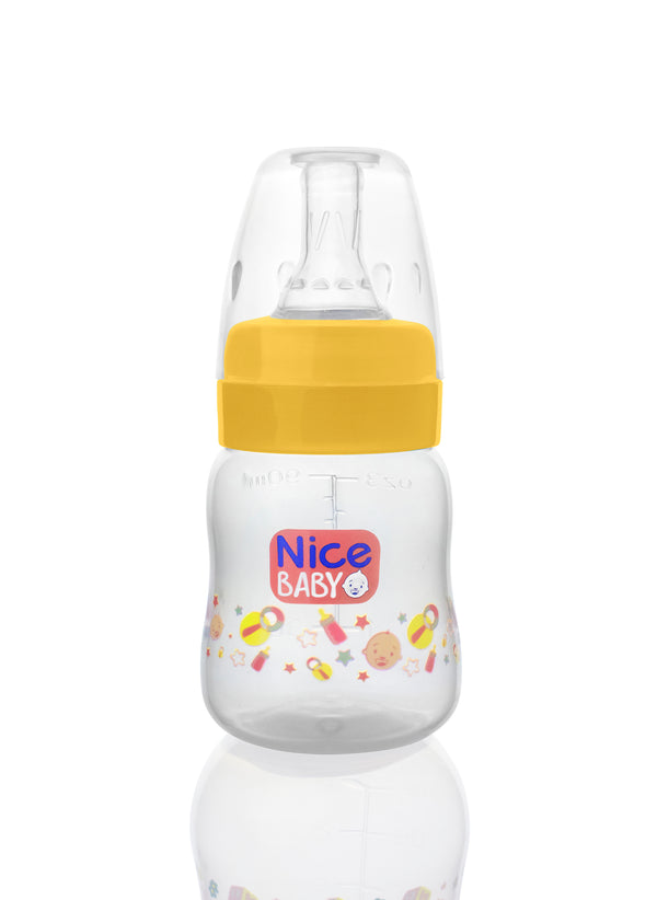 Nice baby feeding bottle without hand 90ml  yellow