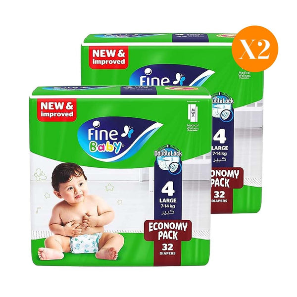 Fine Baby Double Lock Size 4 Large Diapers - 7-14 KG - 32 Diapers (Bundle)