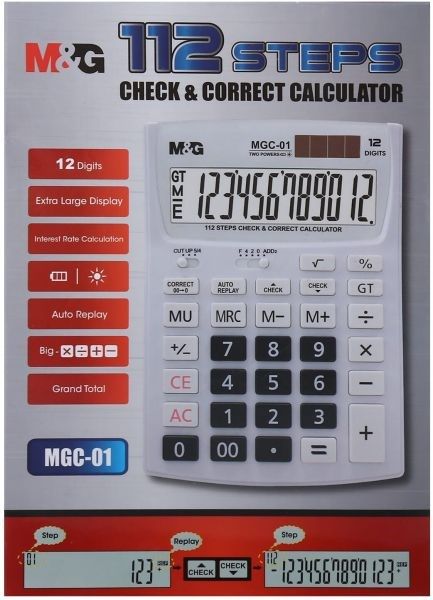 <p>

The M&G Chenguang 12-DIGITS DESKTOP CALCULATOR - No:ADG9875911 is a high quality calculator made for the modern user. The calculator features a large 12-digit display, allowing users to enter larger numbers and view the answers in an easily readable format. The calculator also comes with a 112 Step Check & Correct Feature, allowing users to easily go back and check their calculations when needed. For added convenience and power, the calculator also has dual power, with both a battery and a solar option