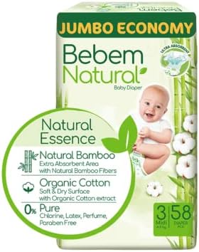 Bebem Natural Size 3 Midi Baby Diapers 4-9 KG | 58 Diapers