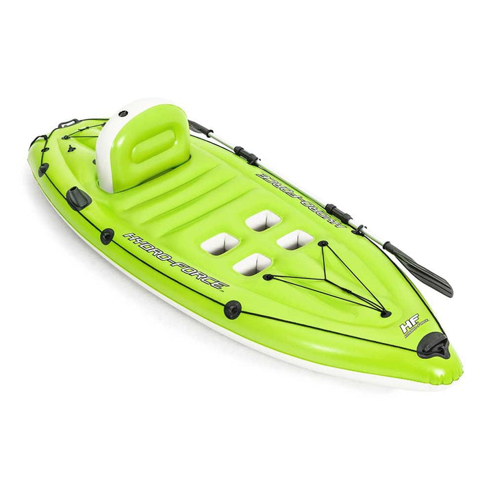 <p>
The Bestway Hydro-Force Koracle Inflatable Kayak Boat - No: 65097 is a single-seater inflatable kayak suitable for those who want to sail to discover the hidden corners of the bay and who like to practice fishing on a casual level. It is made of high quality PVC and is 2.70 meters long and 1 meter wide. It includes a double-blade paddle, a repair patch in case of punctures, and a manual pump for quick and easy inflation. The kayak also features a side fishing rod holder, footrests and a built-in backres