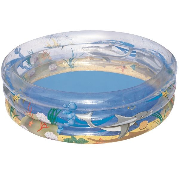 <p> 
The Bestway Transparent Sea Life Pool 1.50m x H53cm is a great choice for young children to enjoy splashing and playing in the water. This pool is made from high quality materials and is designed with safety valves and a sturdy pre-tested vinyl. It has a designed water capacity of 445 liters (118 gallons) and a content of one pool and a repair patch. The three equal rings make it easy to assemble and the transparent design allows for the pool to be decorated with fun sea life figures. It is a great way