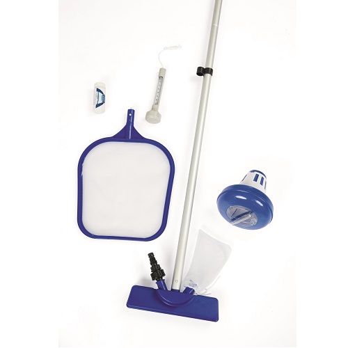 <p> 

The Bestway Flowclear Pool Accessories Set is a great way to get your pool ready for summer. This set includes a pole with vacuum and skimmer heads, a chemical floater, a thermometer, 50 test strips, and 10 heavy-duty repair patches. This set is designed for use with pools up to 12’ or 3.66m in diameter. The pole, vacuum and skimmer heads are made from high quality materials, ensuring long-lasting performance. The chemical floater provides easy and accurate chemical levels in your pool, while the ther