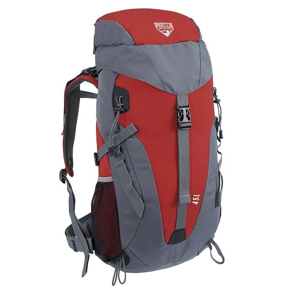 <p>

The Bestway Pavillo Dura-Trek 45L Backpack is the perfect companion for your next outdoor adventure. This versatile backpack is made from high-quality 600D Polyester and 420D Polyester for superior durability and long-lasting use. It features a pocket for a water bladder, convenient side pockets, multiple gear loops and bungee cords for attaching tools and gears, and a sternum strap with an emergency whistle. The hip belt helps to minimize shoulder weight and ensure comfortable carrying. The sleek, mod