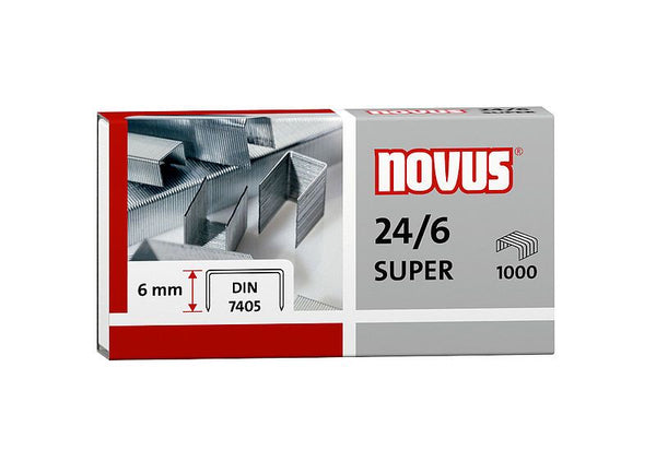 <p> 
Novus Standard staples with a leg length of 6 mm 24/6 - No:040-0206 are essential office products made in Germany with high quality materials. These staples are easy to use and provide excellent results with a maximum capacity of up to 30 sheets of 80 g/m² paper. The Novus 24/6 Staples - Pack Of 1000 Pcs. is an ideal choice for anyone looking for an efficient way to keep their documents together. The staples are designed to be both strong and durable, ensuring that your documents are securely held toge