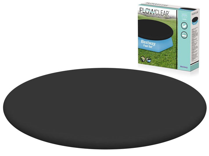 <p> 
This Bestway Fast Set Pool Cover 2.44m for above ground pool - No:58032 is perfect for protecting your pool from debris, insects, birds, leaves, and little rain. It also prevents children from accidentally falling into the pool. It has tensioning cables that protect against breakage, drain holes that drain out excess water, and is resistant to dirt. It is made of high quality material and is easy to clean. The dimensions of the cover are 244 cm and it weighs approximately 0.5 kg. It comes in a black co
