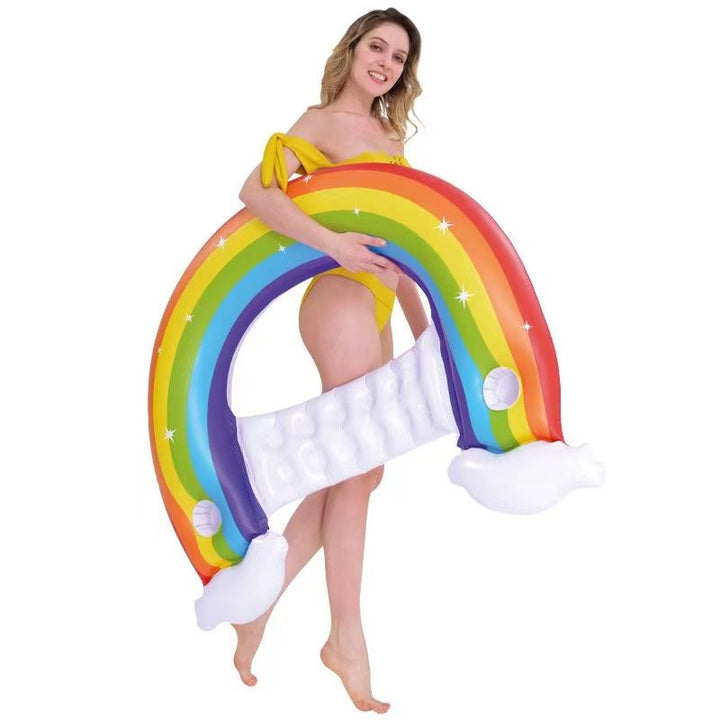 <p> 
Say hello to summer with the Sunclub Inflatable Swimming Pool Floating Rainbow Water Lounger 148*99 cm - No:37606! This durable and high quality PVC material lounger is designed for children 8+ and adults alike, making it the perfect addition to any pool or beach outing. The multicolored design will bring a fun and colorful flair to any outdoor activity. The lounger is easy to inflate and deflate, and is conveniently portable, so it can be taken anywhere. With its strong and safe design, this lounger w