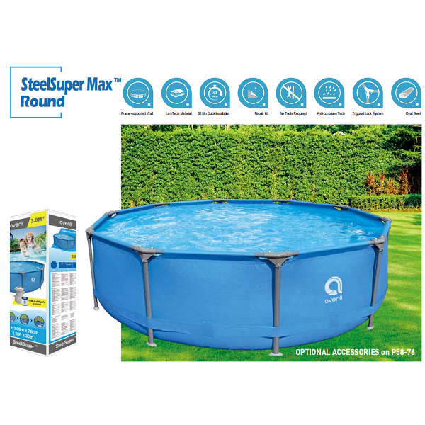 <p>
The Jilong Avenli Round Frame Pool Set 3.05x76cm - No:12015EU is an ideal size for a family or a small group of friends. This pool set comes with everything you need for a great pool experience including a pool, pump, and cartridge. The pool is made of high quality polyester and heavy-duty PVC bottom to ensure its durability and longevity. It is easy to install and comes with a repair kit and a color box. The water capacity is 1235 gallons (4672L) when filled to 80% capacity. This pool set will provide 