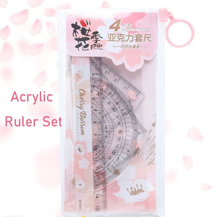 <p>

The M&G Chenguang Cherry Blossom Rain Series 15cm Acrylic Ruler - No:ARL960N2 is an excellent way to ensure accuracy when taking measurements. This ruler is made of high quality acrylic, making it durable and reliable. It comes in a set of 4 design rulers including a 60° ruler, a 45° ruler, a 180° protractor, and a 15cm ruler, giving you the tools you need to get the job done right. The exterior of this ruler has independent packaging, making it easy to carry and protect it from wear and tear. Addition