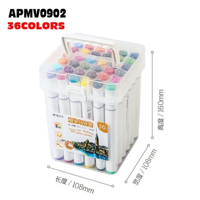 <p>

The M&G Double-headed Marker Hand Painting Design Set - 36pcs - No:APMV0902 is the perfect set for any artist looking to add a unique and colorful touch to their work. This set includes 36 double-headed markers, made of high quality material and designed to be long-lasting and reliable. The double-headed design allows you to keep a spare of bright colors and high-quality pens for use. The wide head of 7mm is perfect for large-face alcohol inks and the fiber brush helps to absorb the ink evenly, creatin