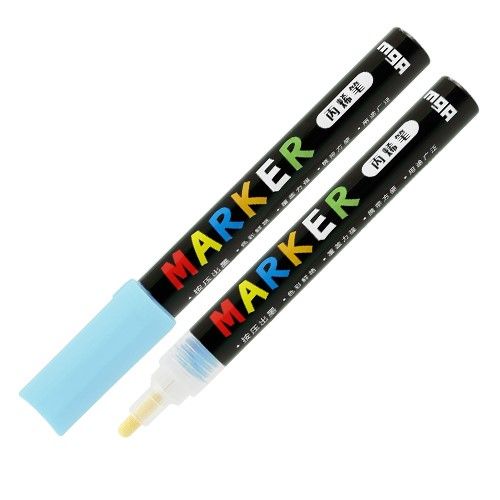 <p> 
M&G Light Blue Acrylic Marker 2mm No: ZPLN6570D9 is a high quality acrylic marker made in China. It features a 0.5mm full needle tube pen tip for precise line work and a 2mm tip width for decorative painting on a variety of surfaces such as stone, ceramics, porcelain, glass, wood, textiles, canvas, metal, wood, plastic, polymer clay and more. The highly pigmented acrylic ink dries quickly to create a durable and shiny surface on both light and dark surfaces and is resistant to water, fading and abrasio