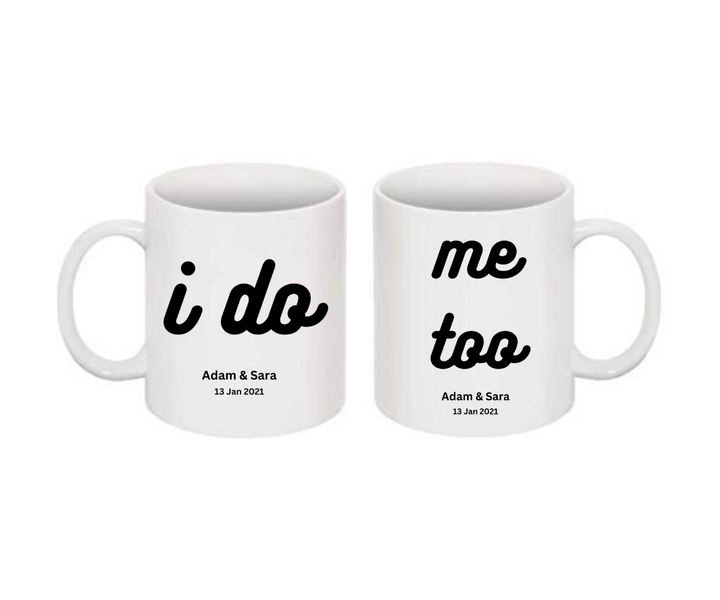 <p>

This I Do, Me Too Mug Set is the perfect way to celebrate your special day! A romantic gift for the newlyweds, the set includes two beautiful mugs that feature the words “I Do” and “Me Too” in a romantic script. These mugs are a great way to share your morning coffee or tea together. The mugs also feature a lovely blue and white floral pattern, adding a touch of elegance to your morning routine. Made exclusively by Personal Creations, these mugs are sure to be cherished for years to come. They are perf