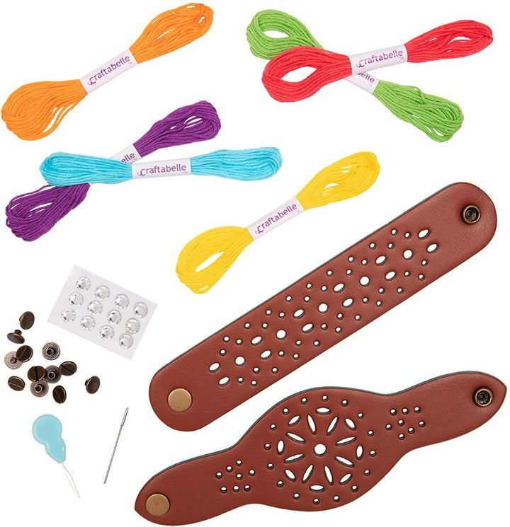 Craftabelle Embroidery Leather Cuff Creation Kit - 28 Pieces