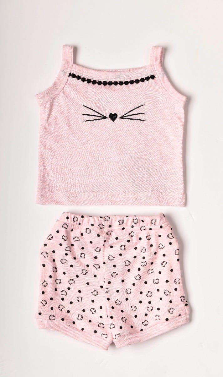 Lovely Land Cats Strap Top Pajamas Set - 2 Pieces