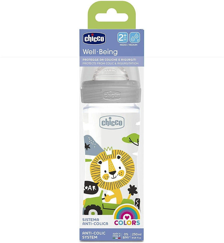 Chicco Well-Being Medium Flow Plastic Bottle - 250 ml - Grey
