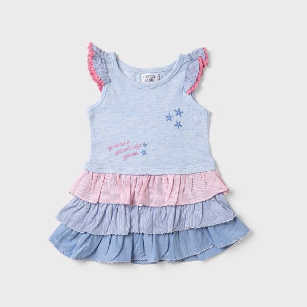 Lovely Land Sea Gradient Stars Dress with Cornice for Girls