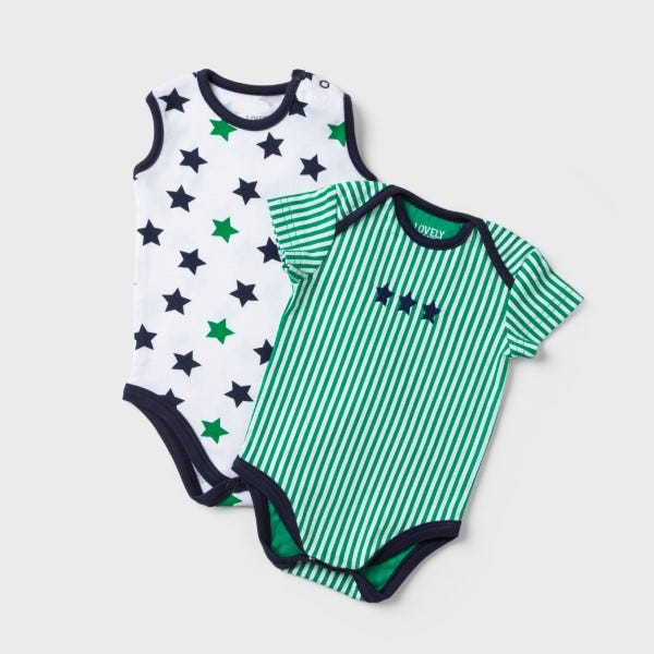 Lovely Land Striped and Stars Bodysuit for Boys - 2 Pieces