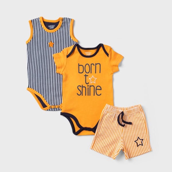 Lovely Land Born to Shine Onesies and Shorts - 3 Pieces