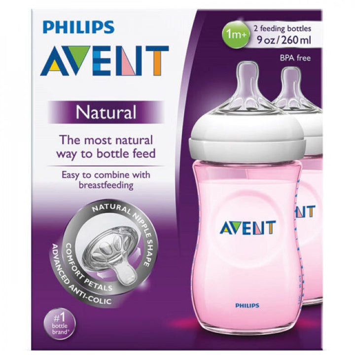 Philips Avent Natural Baby Bottle - 260 ml - 2 Pieces - Pink