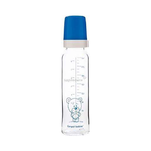 Canpol Babies Bear Glass Baby Feeding Bottle -12+ Months - 240 ml - Blue