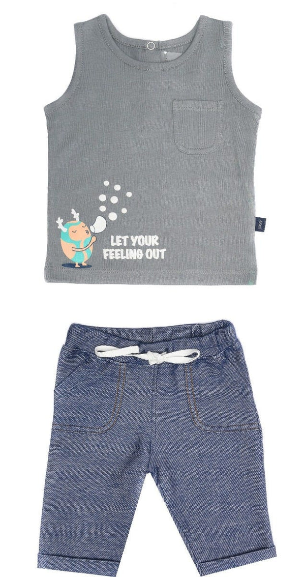 Junior Little Monsters Sleeveless T-Shirt and Pants Set