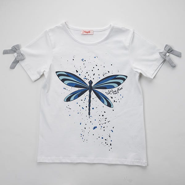 Pompelo White Butterfly Wide Neck T-Shirt with Ribbons