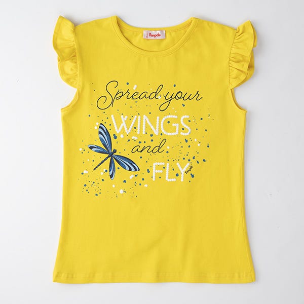 Pompelo Yellow Butterfly Sleeveless Wide Neck Blouse