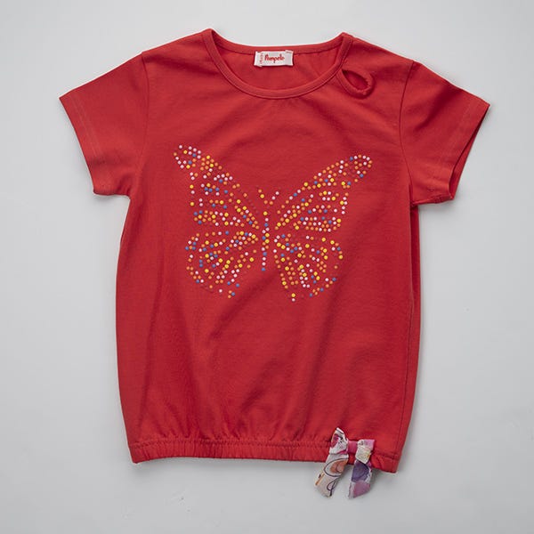 Pompelo Red Butterfly Short Sleeve T-Shirt with Ribbon