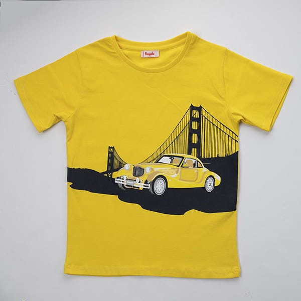 Pompelo Car Wide Neck Slip On Yellow T-Shirt for Boys