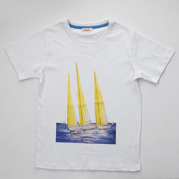 Pompelo Printed Boats Short Sleeve T-Shirt for Boys