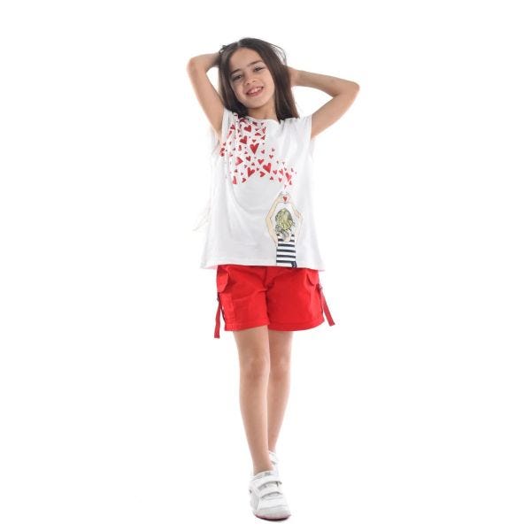 Junior Girls Elastic Waist Gabardine Red Shorts