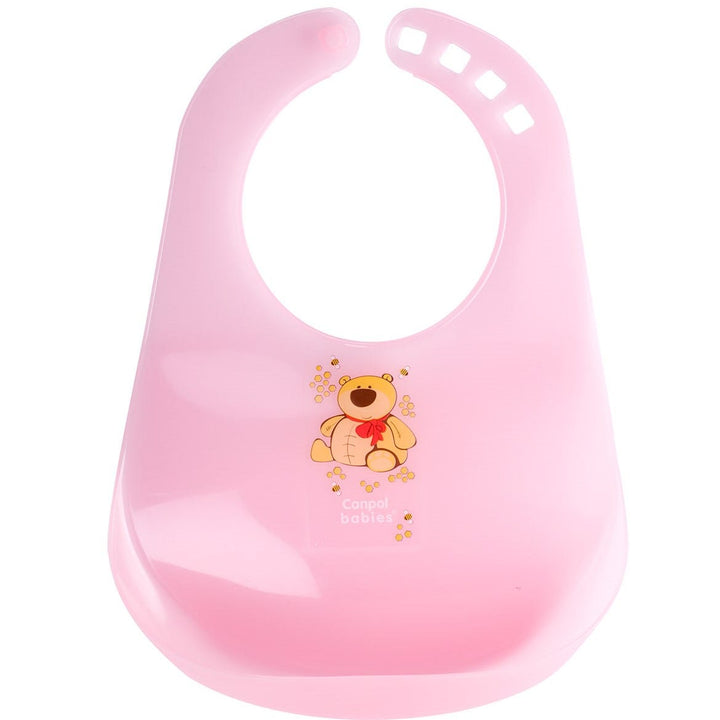 Canpol Babies Bear Plastic Bib with Pocket - 12+ Months - Pink