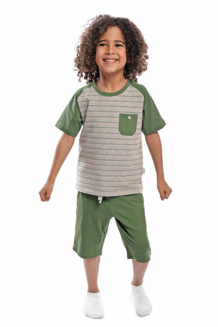 Junior Stripped Short Sleeve T-Shirt and Long Shorts Set