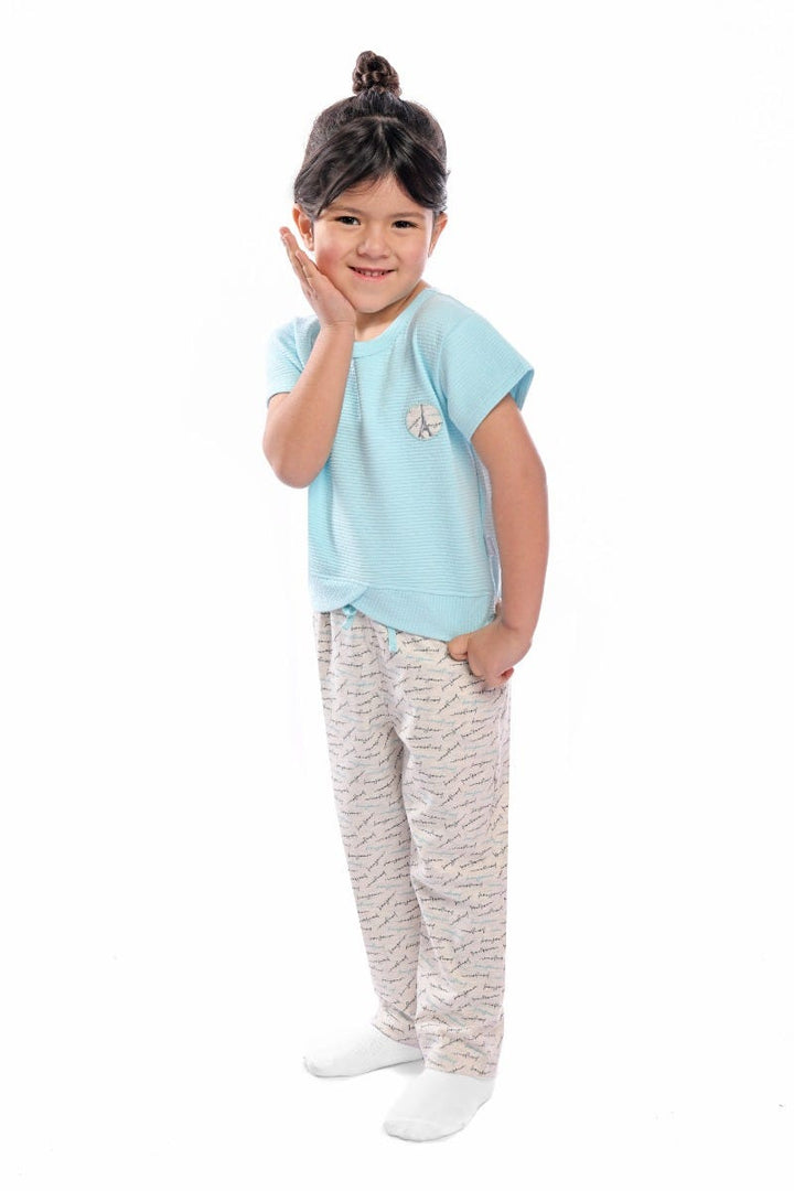 Junior Bonjour Blue Short Sleeve T-Shirt and Pants Set