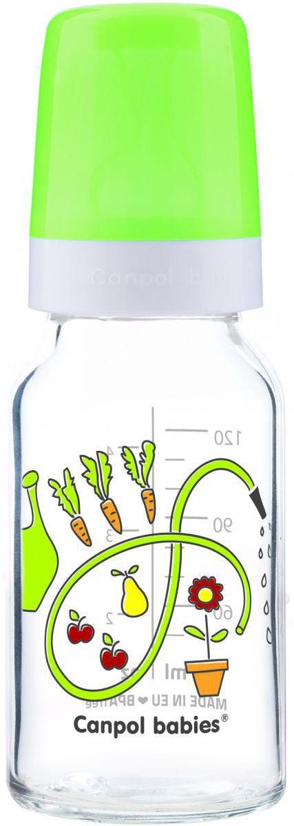 Canpol Babies Anti-Colic Glass Bottle -12+ Months - 120 ml - Green