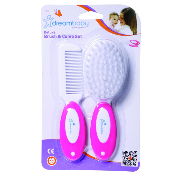 Dreambaby Delux Brush and Comb Set, 2 Pieces - Pink and White