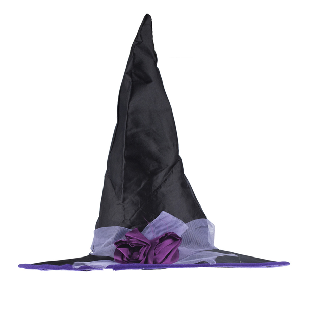 Halloween Black and Purple Flower Ribbon Witch Hat