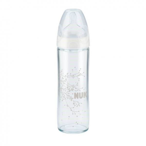 NUK Glass Feeding Bottle with Silicone Teat - 0+ Months - 240 ml