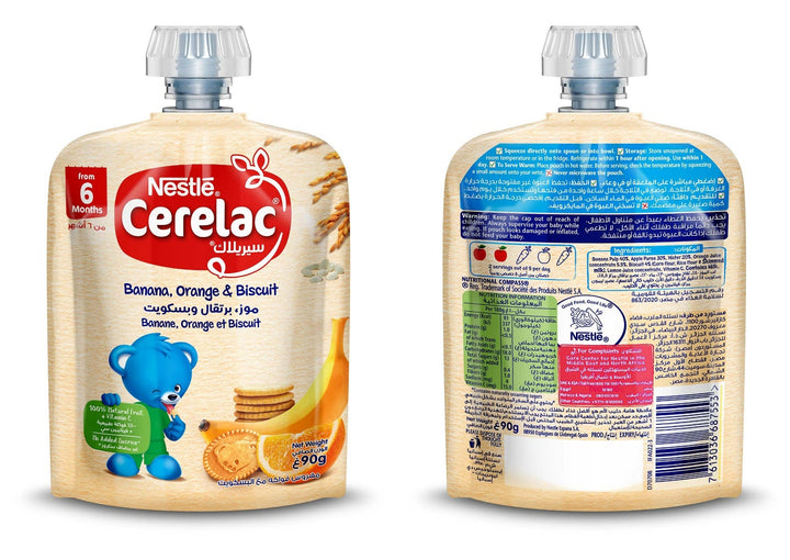 Cerelac Banana and Orange Biscuits Puree Pouch - 6+ Months - 90 gm