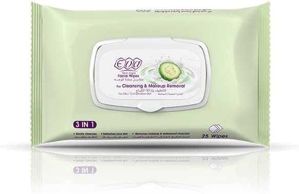 Eva Skin Care Cleansing & Makeup Remover Facial Wipes for Oily & Mixed Skin | 25 Wipes