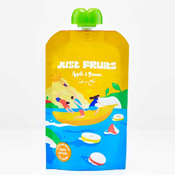 Just Fruits Apple and Banana Puree Pouch Snack - 110 gm
